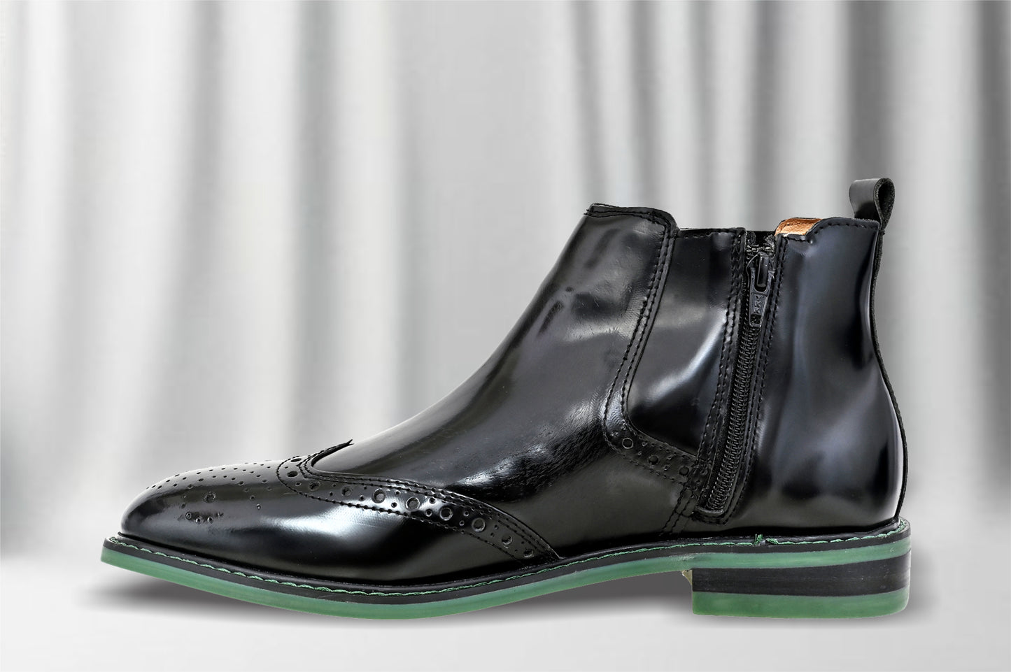 Black Brush-Off Leather Brogues Mid Top Blocked Heel Regular