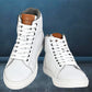 White Genuine Leather Ankle Sneakers for Men