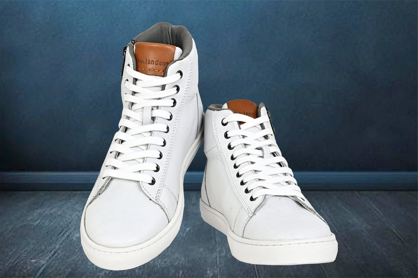 White Genuine Leather Ankle Sneakers for Men
