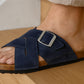 Navy Suede Slip-on Sandal Casual Flats  For Men