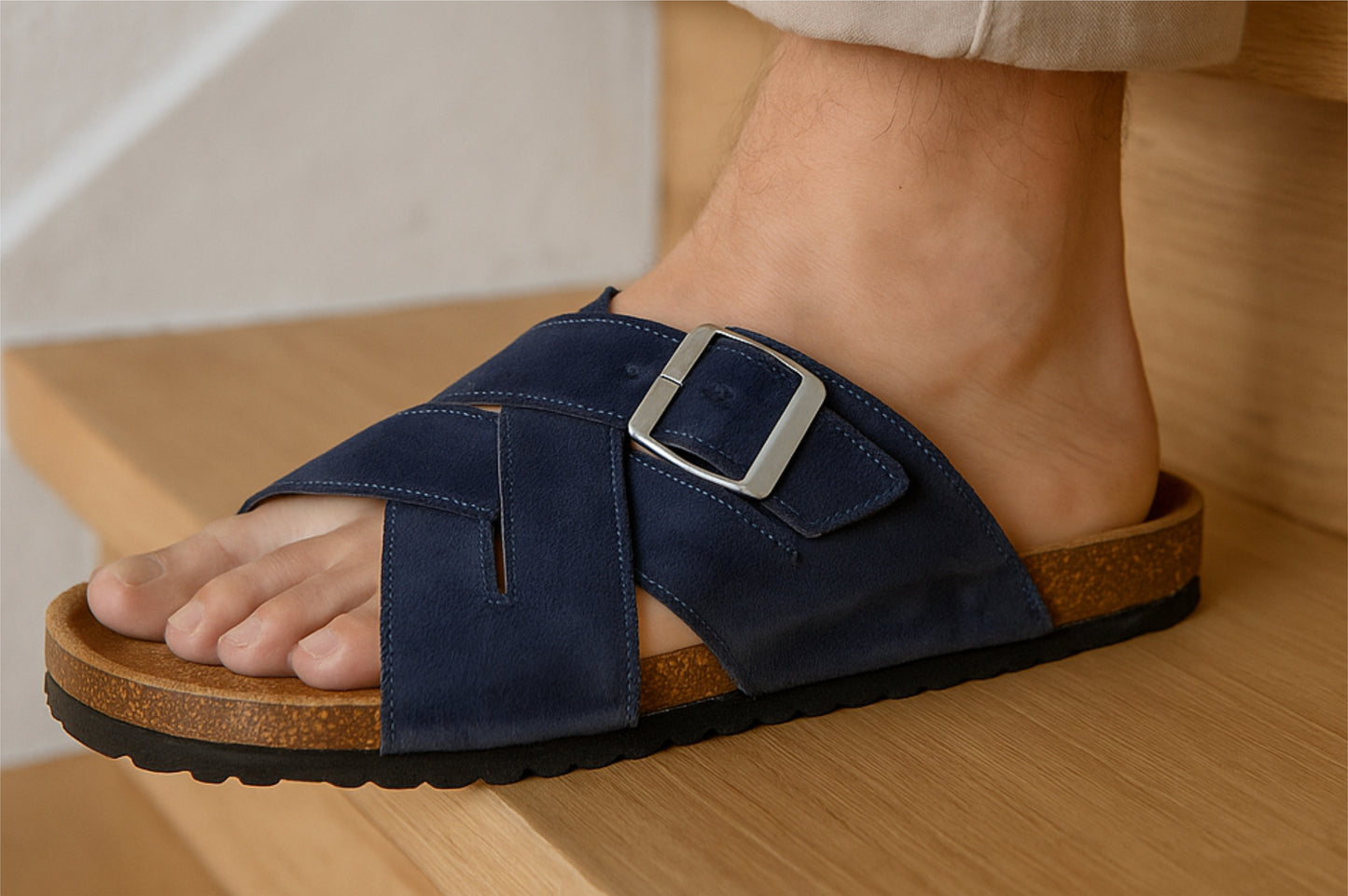 Navy Suede Slip-on Sandal Casual Flats  For Men