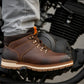 Brown Leather Round Toe Mid Top Lace-Up Boots