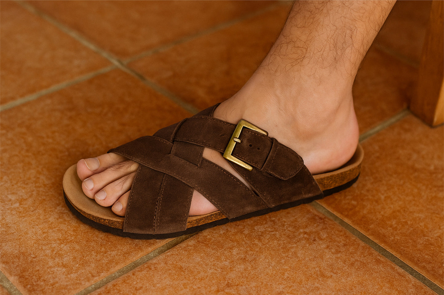 Brown Suede Slip-on Sandal Casual Flats for Men