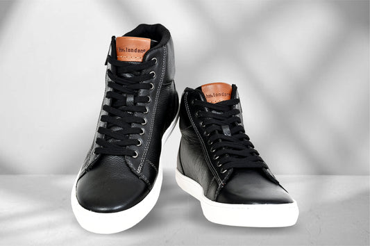 Black Genuine Leather Ankle Sneakers for Men