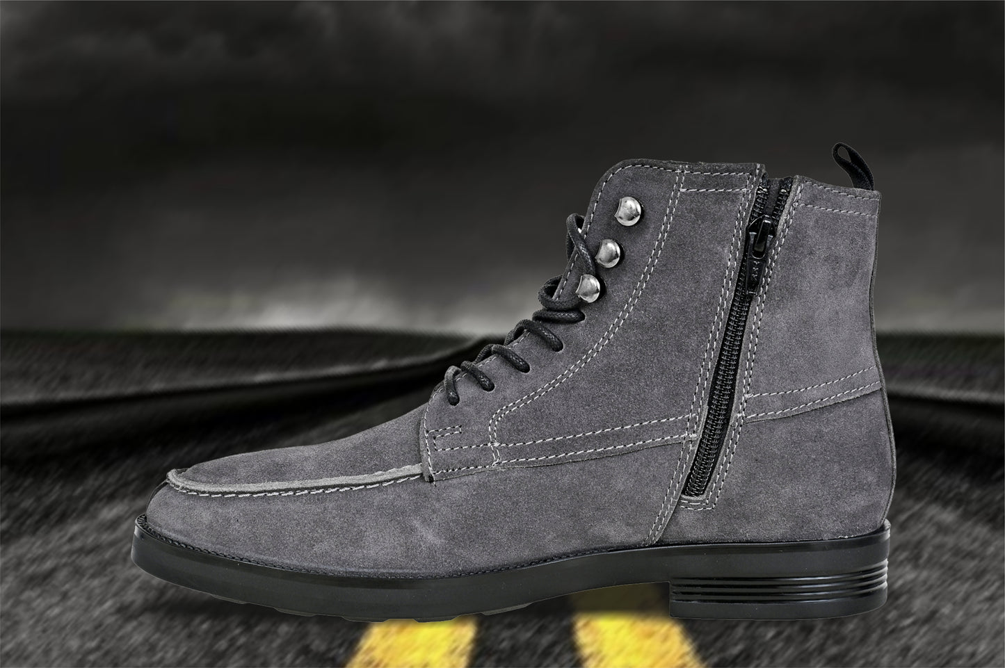 Grey Genuine Suede Leather Biker Boots For Men