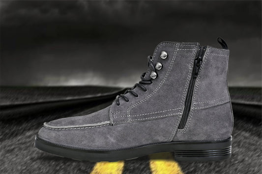 Grey Genuine Suede Leather Biker Boots For Men