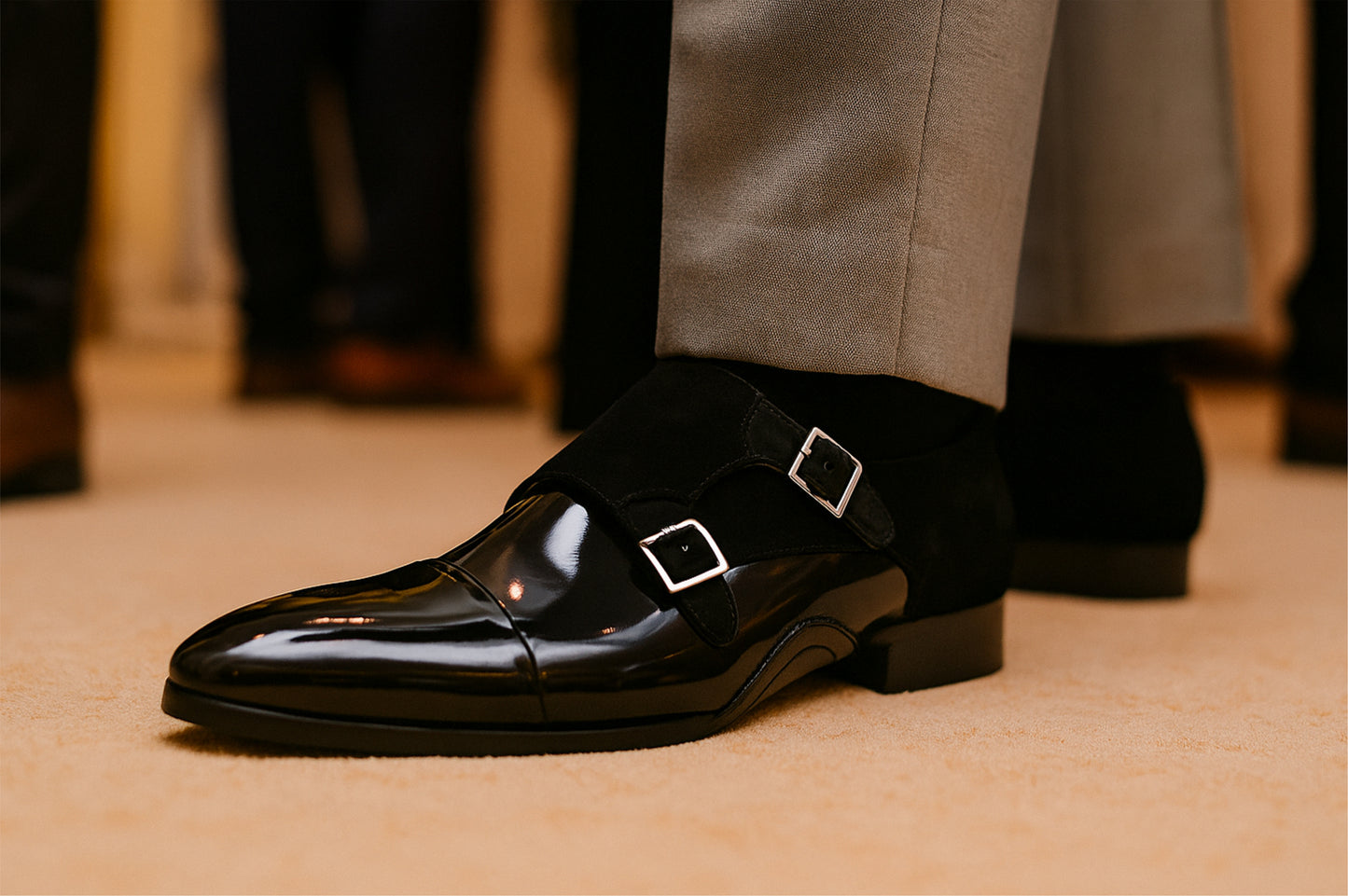 Black Patent Leather Double Strap Formal Monk Shoes