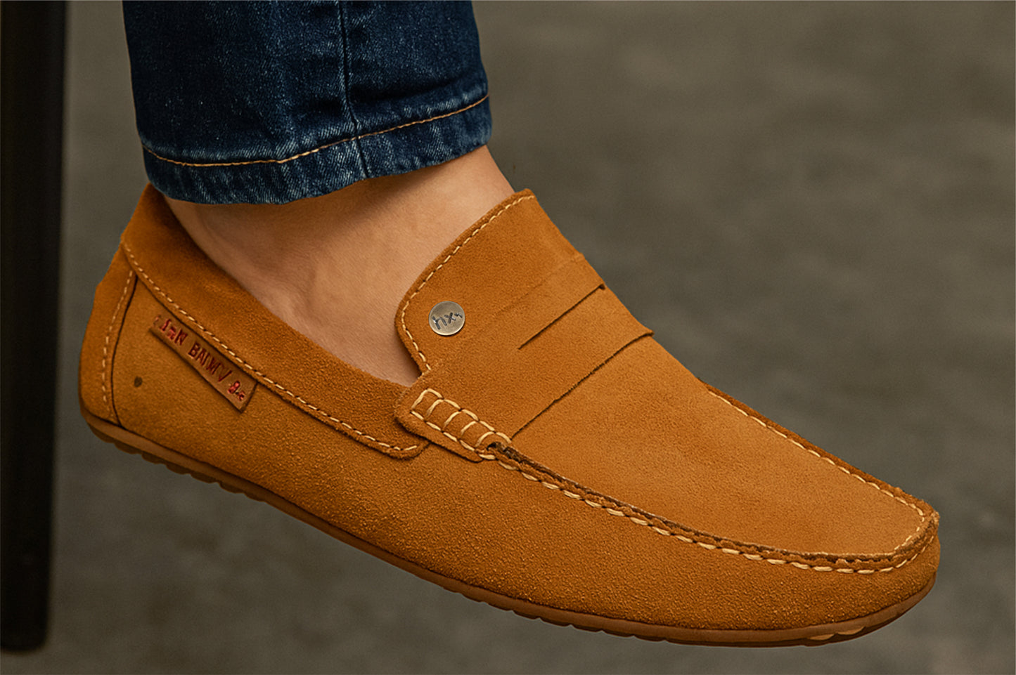 Camel Suede Men's Formal Slip-On Driving Shoes with Memory Foam