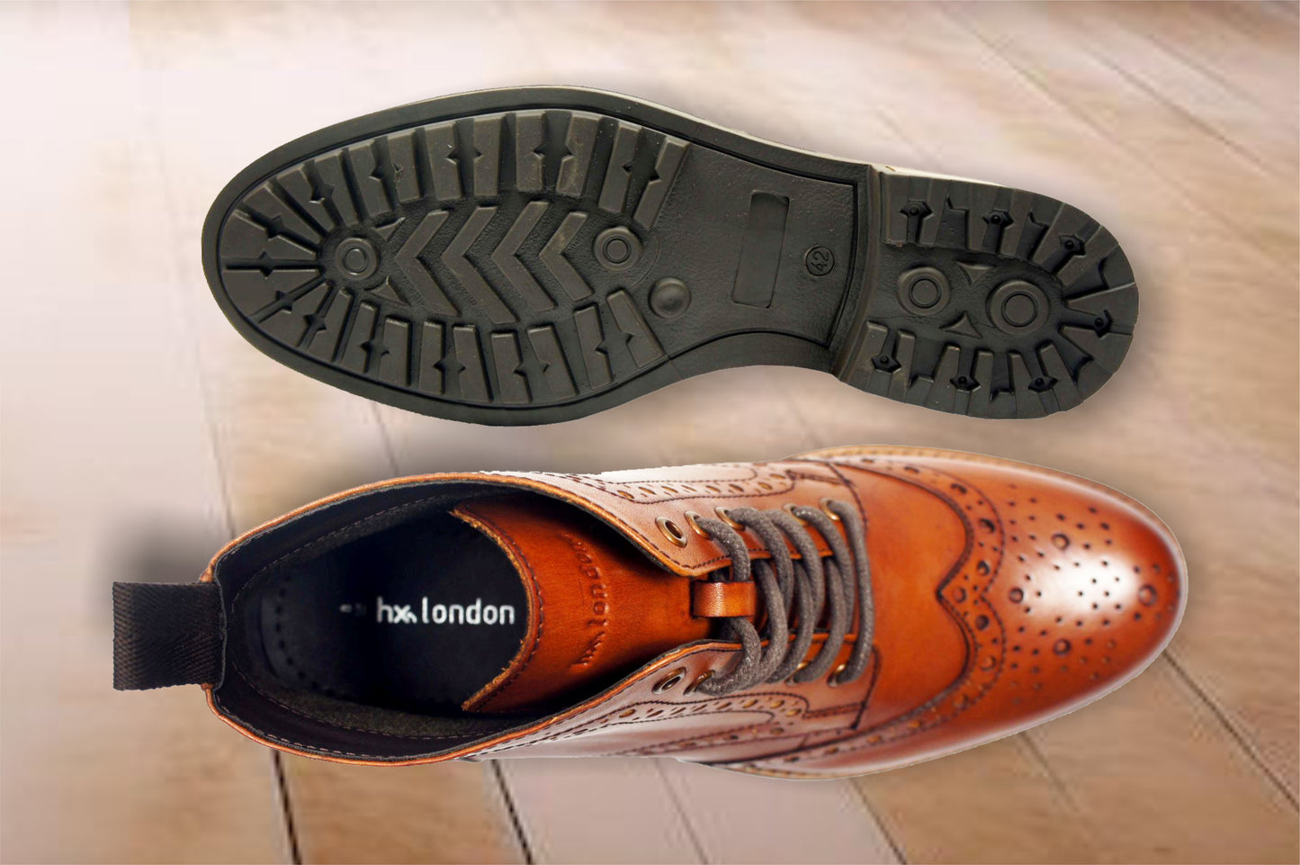Tan Genuine Leather Men's brogue lace-up boots for Casual Wear