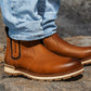 Tan Leather Round Toe Mid Top Chelsea Boots