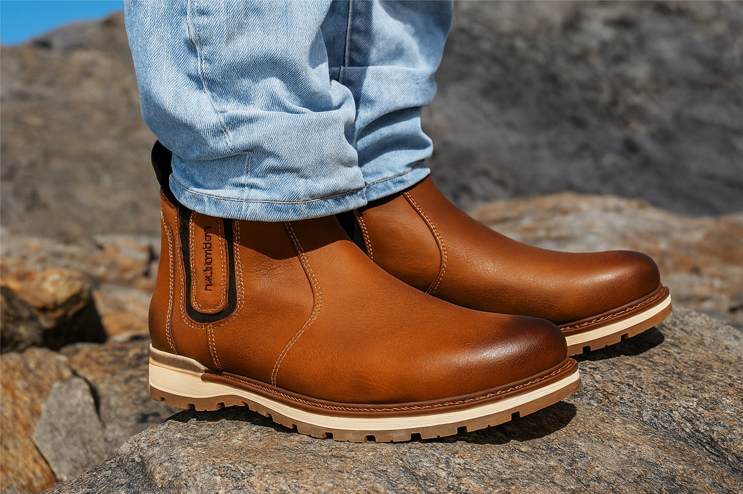 Tan Leather Round Toe Mid Top Chelsea Boots