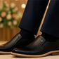 Black Leather Textured Formal Slip-On Shoes