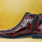 Cherry Brush-Off Leather Brogues Mid Top Blocked Heel Regular Boots
