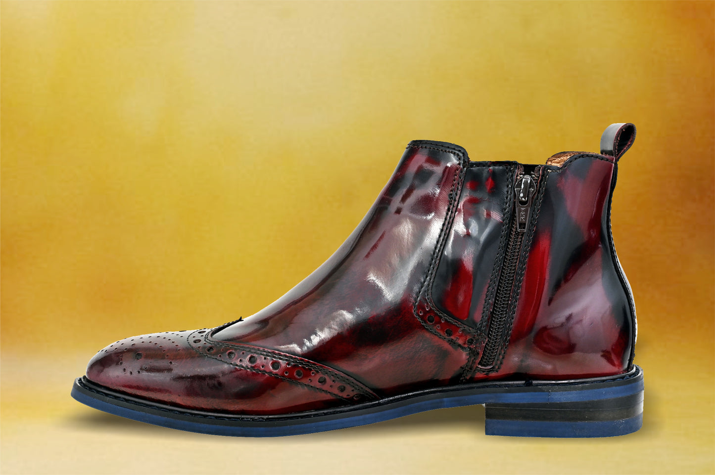 Cherry Brush-Off Leather Brogues Mid Top Blocked Heel Regular Boots