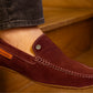 Burgandy Suede Men's Formal Slip-On Driving Shoes with Memory Foam