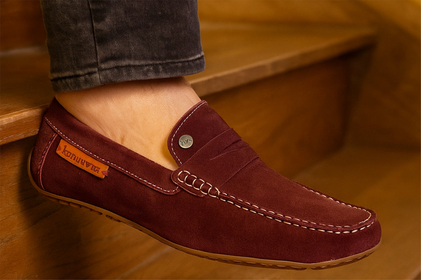 Burgandy Suede Men's Formal Slip-On Driving Shoes with Memory Foam