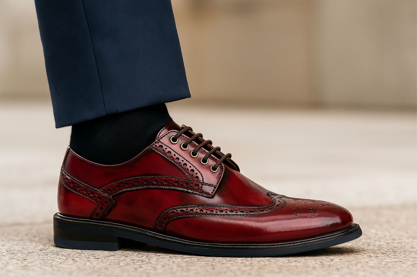 Cherry Brush-Off Leather Brogues Formal Derby Shoes