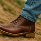 Brown Genuine Leather Men's Lace-up Boots For Casual & Party Wear
