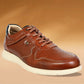 Tan Leather Men Perforations Round Toe Lightweight Sneakers