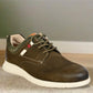 Olive Leather Men Round Toe Lightweight Nubuck Sneakers