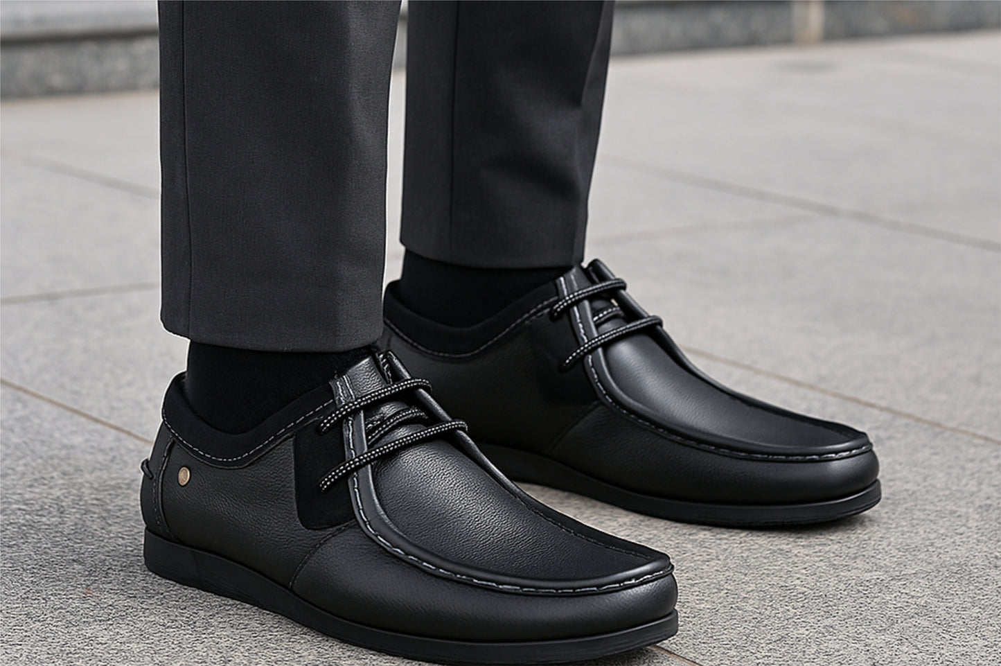 Black Leather Formal Lace-Up Shoes For Men