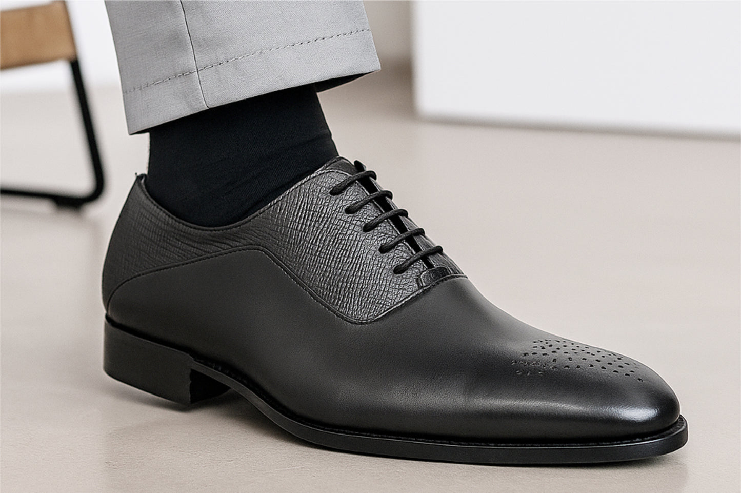 Black Genuine Leather Oxford Classic Formal Lace-Up Shoes For Men