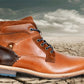 Tan Leather Textured Mid Top Biker Boots