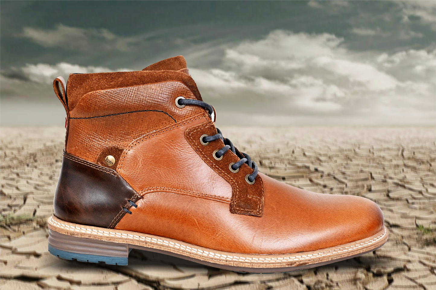 Tan Leather Textured Mid Top Biker Boots