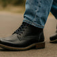 Black Genuine Leather Men's Lace-up Boots For Casual & Party Wear