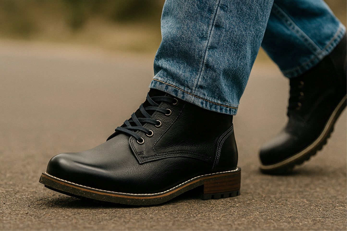 Black Genuine Leather Men's Lace-up Boots For Casual & Party Wear