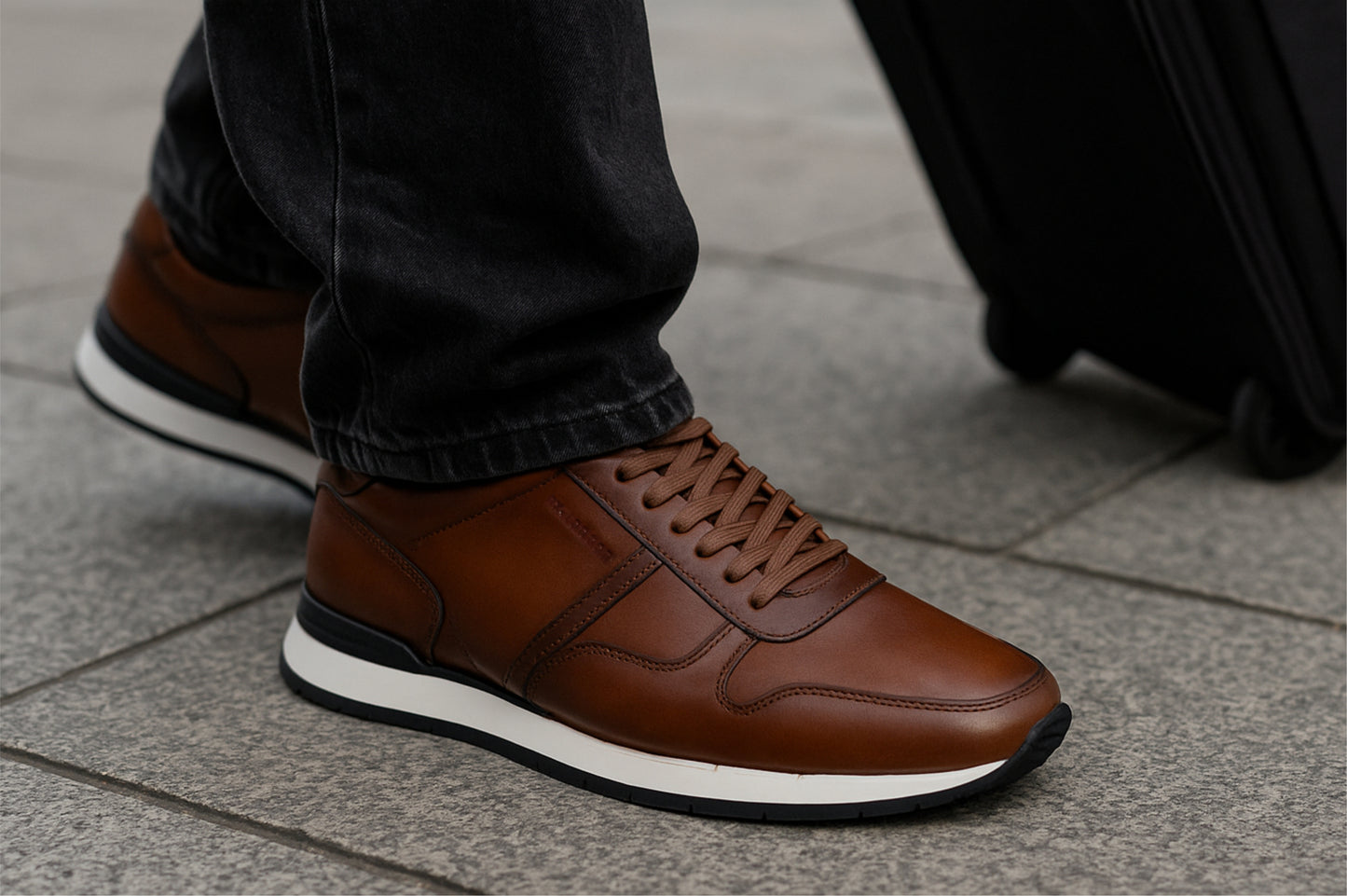 Dark Tan leather Lace-up Sneakers for Men