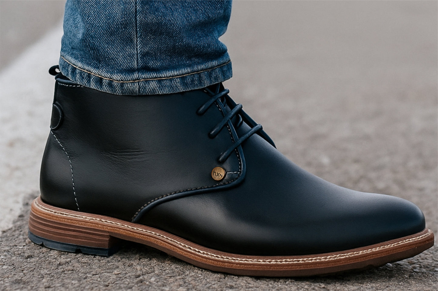 Black Leather Men Mid Top Boots