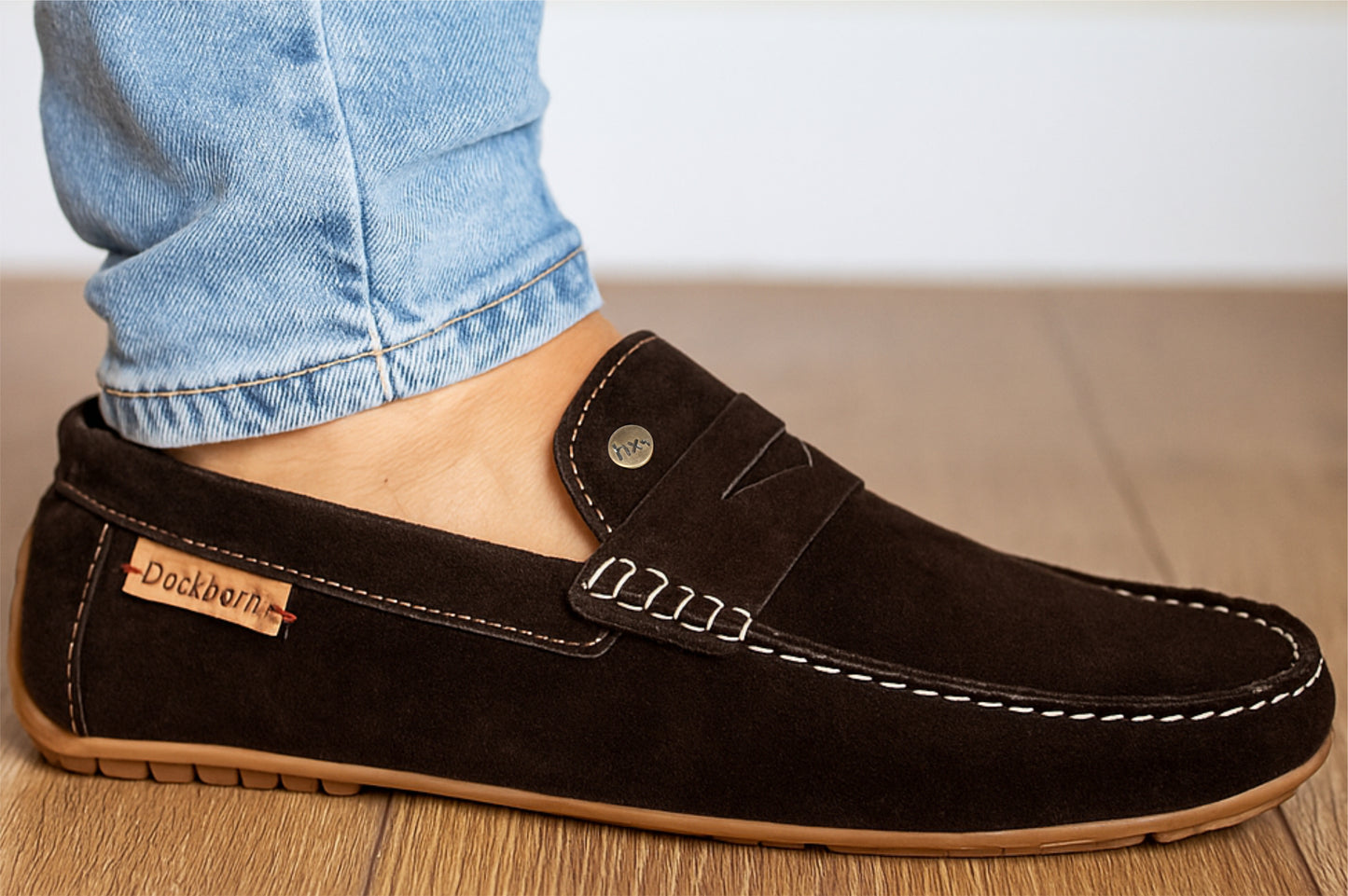 Brown Suede Men's Formal Slip-On Driving Shoes with Memory Foam