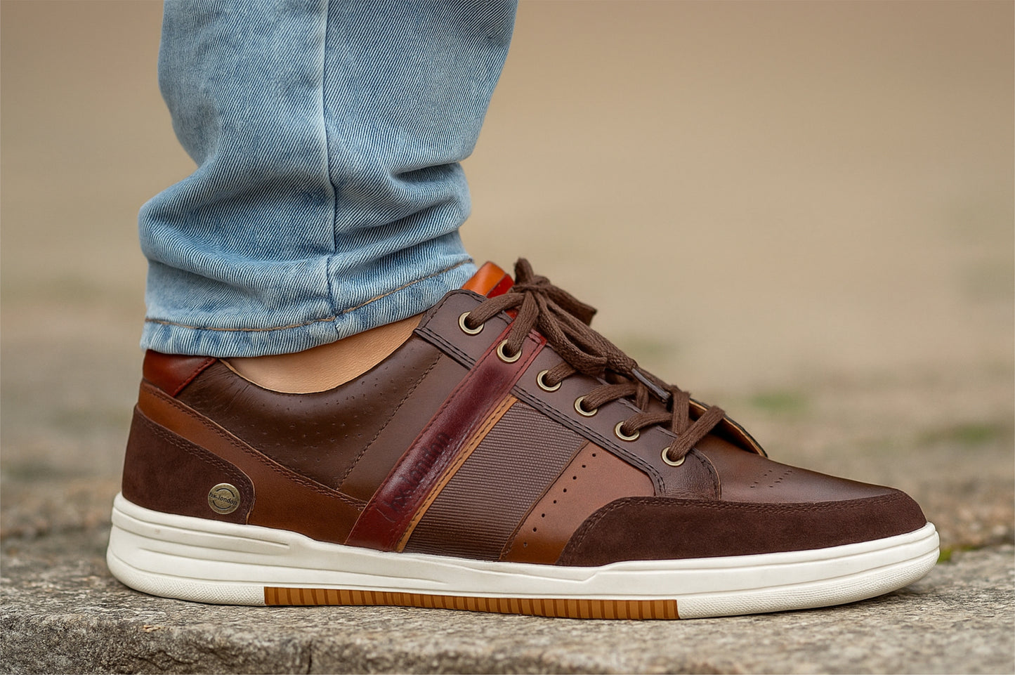 Brown & Red leather Lace-up Sneakers for Men
