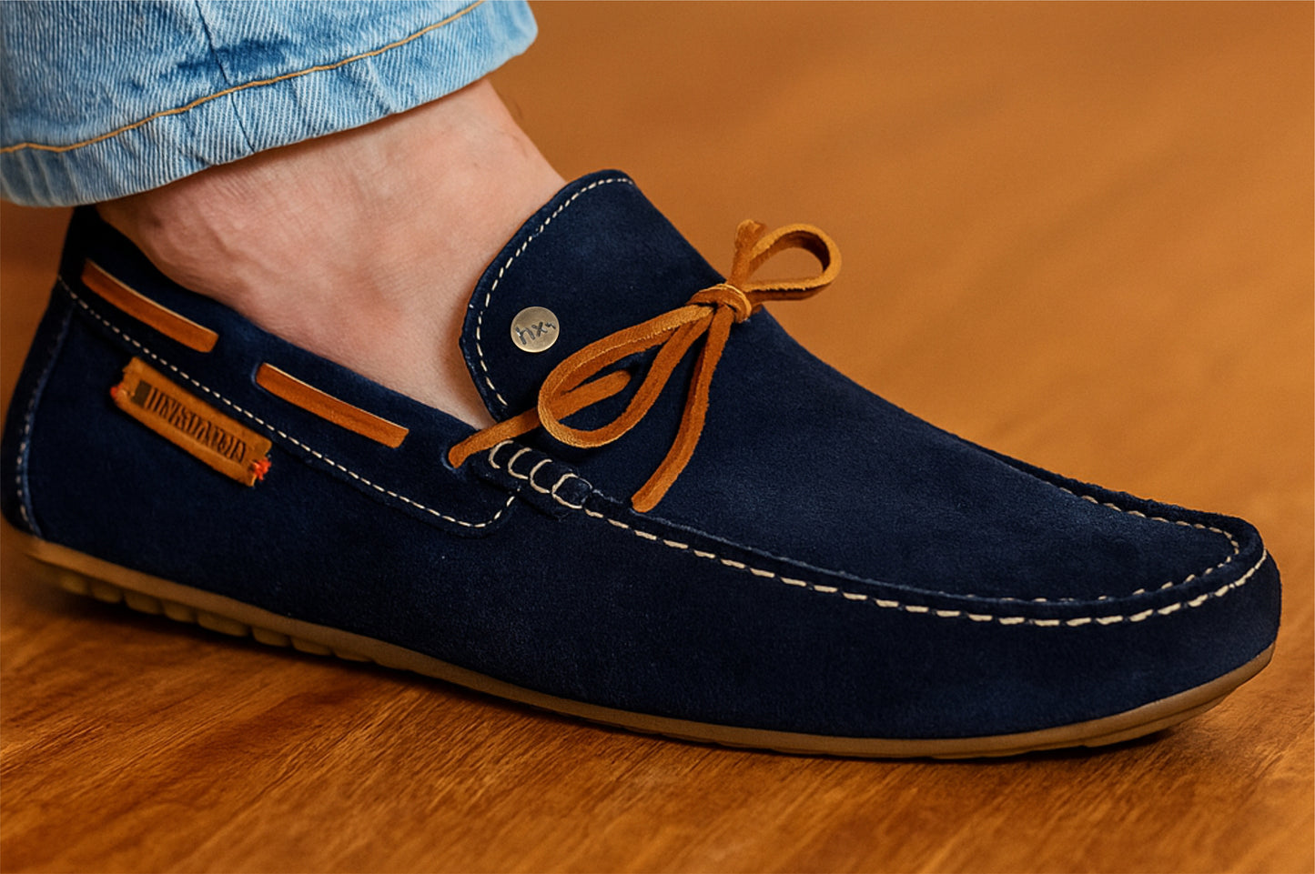 Navy Suede Lightweight Driving Shoes With Bows