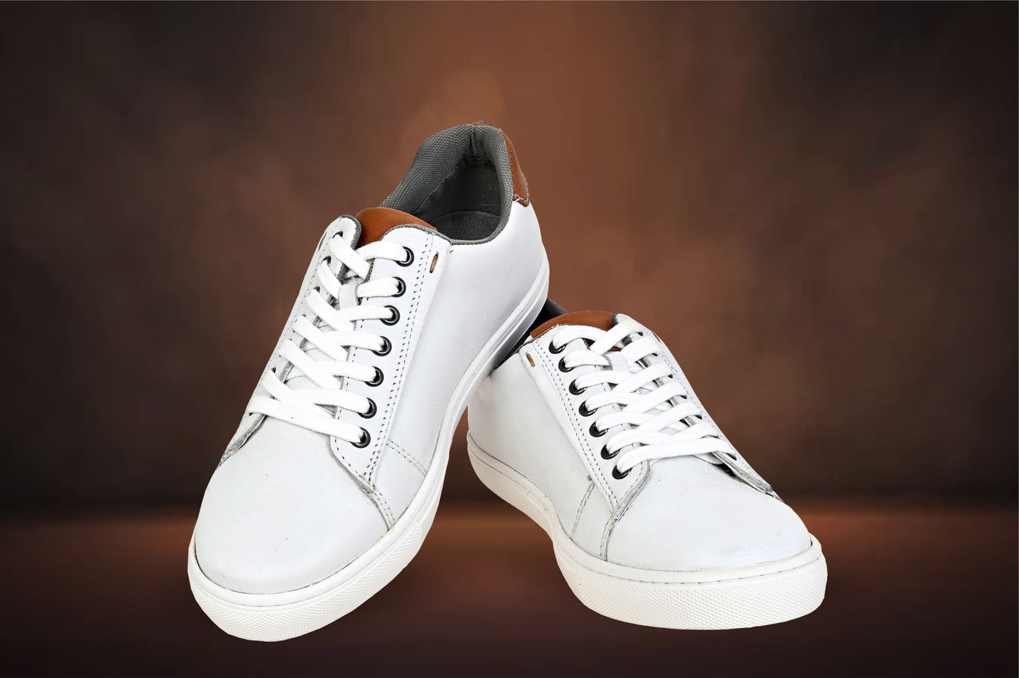 White Genuine Leather Formal Lace-Up Sneakers For Men