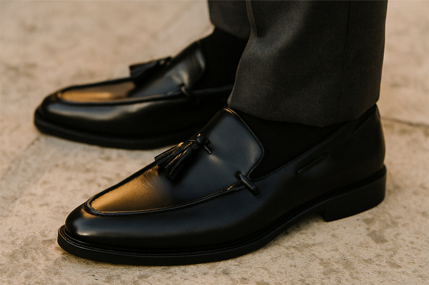 Black Leather Men Tassel Formal Loafers