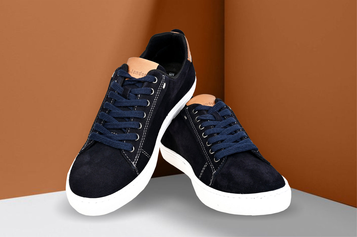 Navy Genuine Suede Leather Formal Lace-Up Sneakers For Men