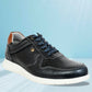Navy Leather Men Perforations Round Toe Lightweight Sneakers