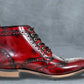 Burgundy Genuine Leather Men's brogue lace-up boots for Casual Wear