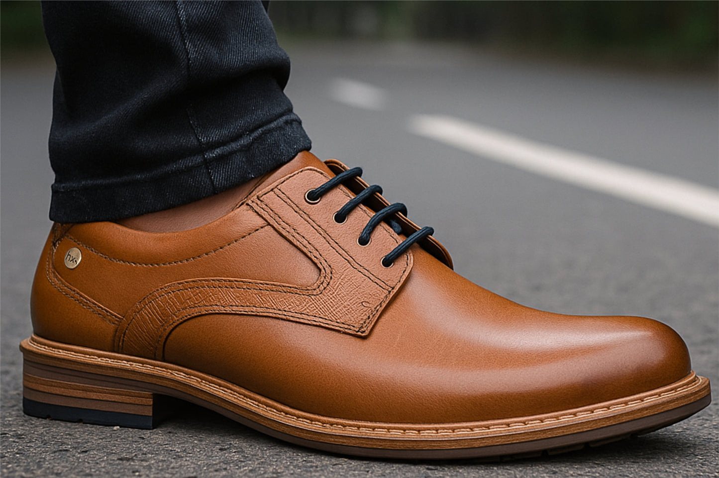 Tan Leather Men Textured Formal Derby Shoes