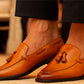 Tan Leather Men Tassel Formal Loafers