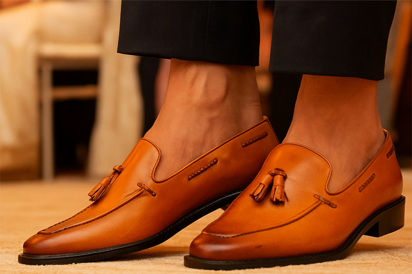 Tan Leather Men Tassel Formal Loafers