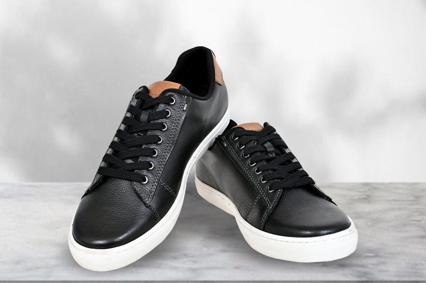 Black Genuine Leather Formal Lace-Up Sneakers For Men