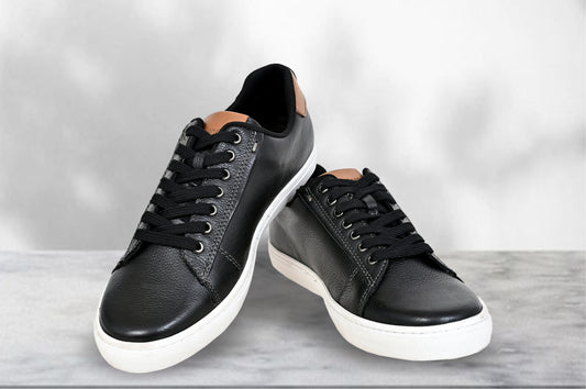 Black Genuine Leather Formal Lace-Up Sneakers For Men