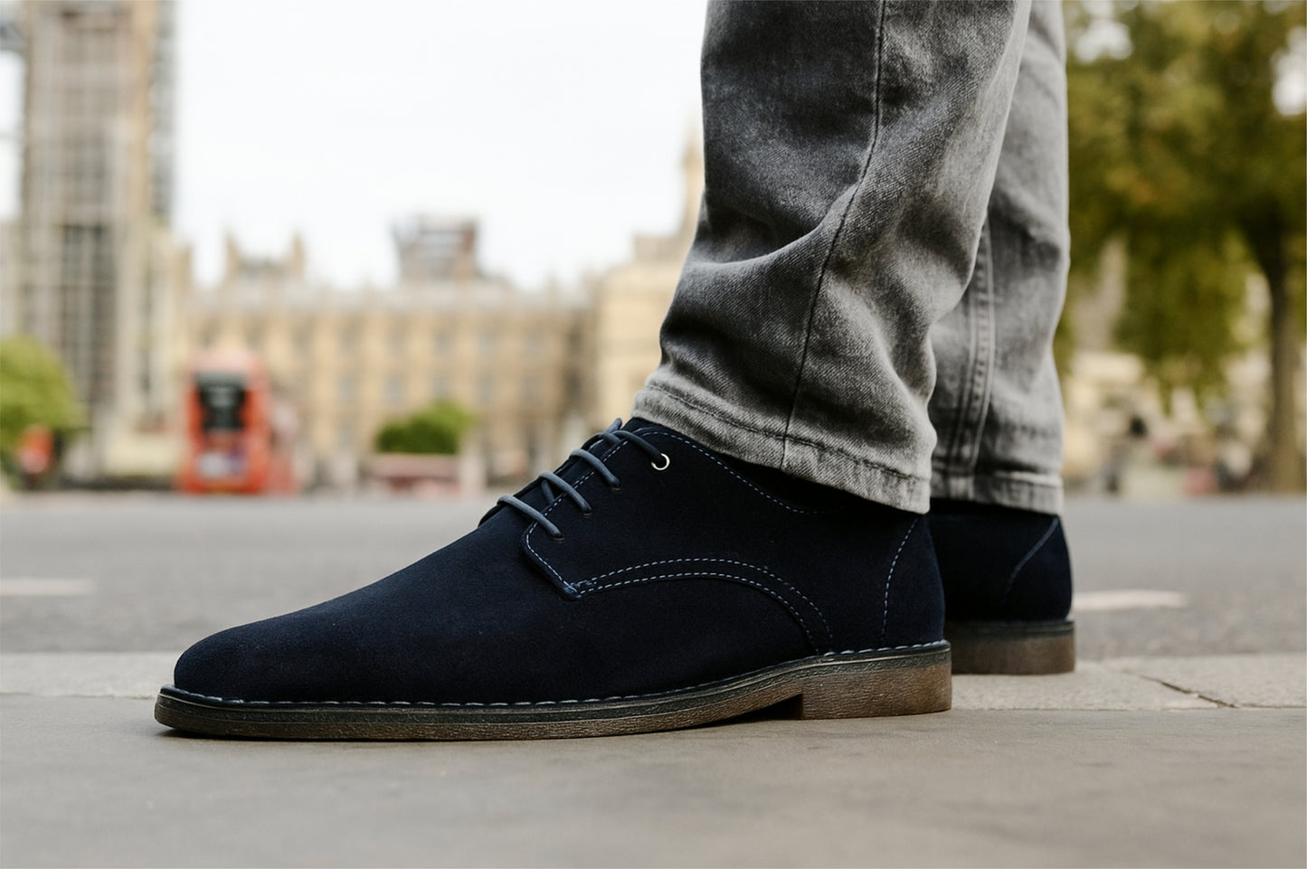 Navy Suede Men's Formal Lace-Up Shoes with Memory Foam Comfort