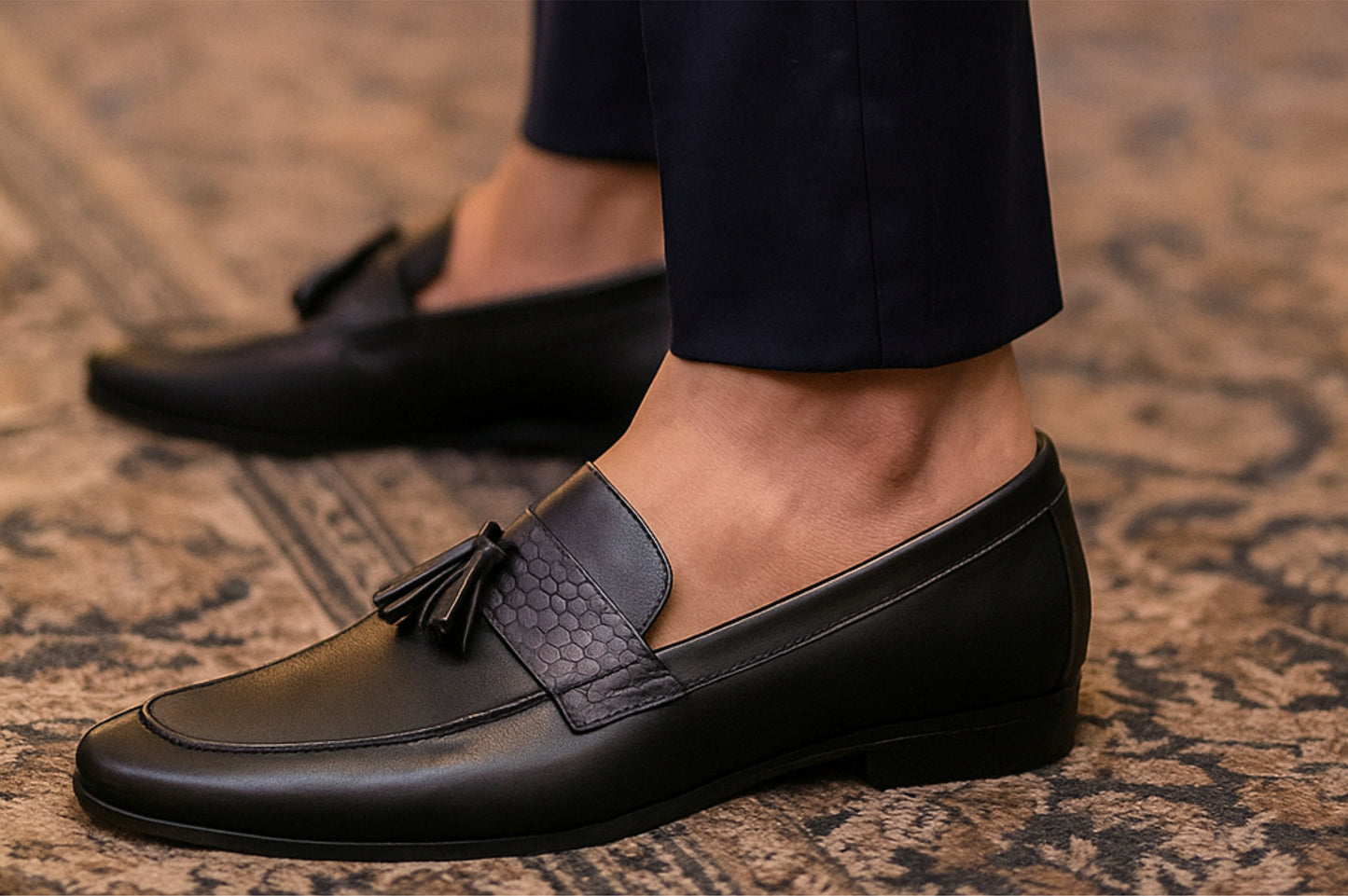 Black Leather Formal Tassel Loafers
