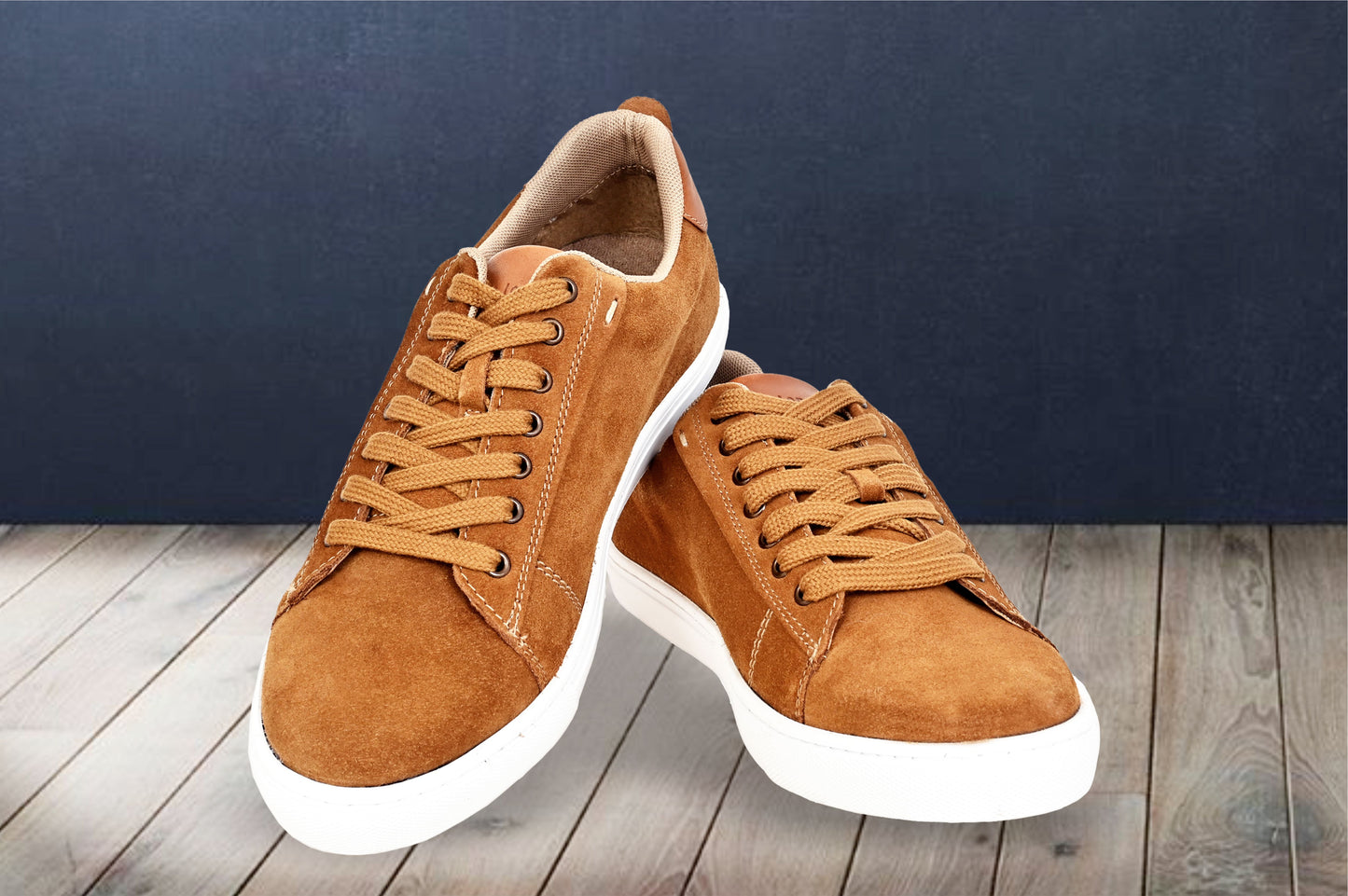 Camel Genuine Suede Leather Formal Lace-Up Sneakers For Men