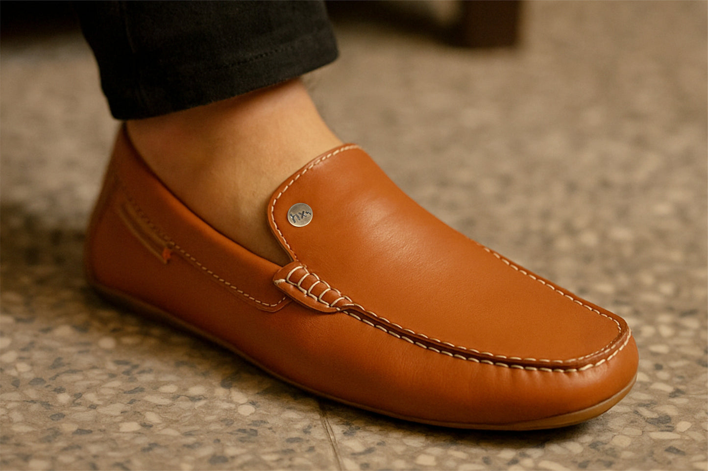 Tan Leather Men Lightweight Penny Driving Shoes