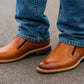 Tan Leather Textured Formal Slip-On Shoes